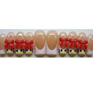 Cute Hello Kitty Nail Set with Red Bows